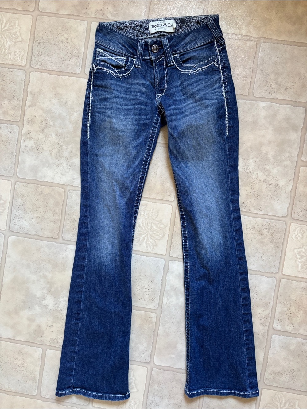 Ariat Jeans Womens 26R Blue Mid Rise Western Entwined Boot Cut Real Denim - Picture 2 of 9